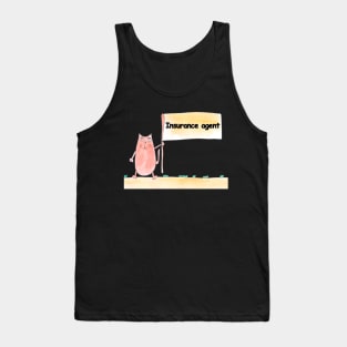 Insurance agent. Profession, work, job. Cat shows a banner with the inscription. Watercolor illustration. A gift for a professional. Tank Top